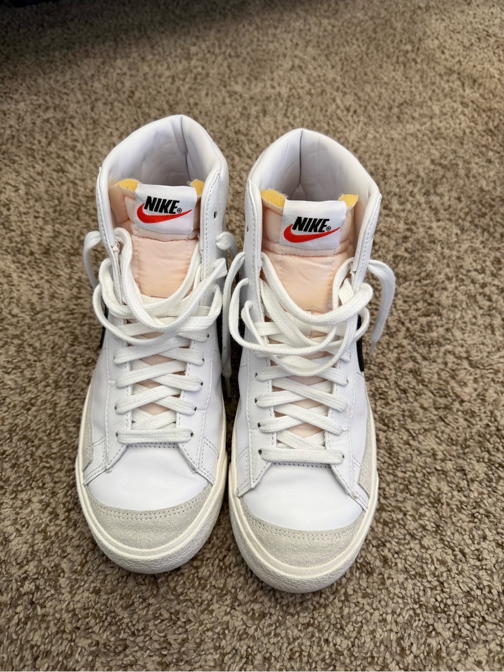 Nike Women’s White High-Top Sneakers with Peach and Yellow Accents